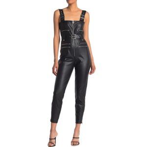 We Wore What Vegan Leather Moto Overalls, Black